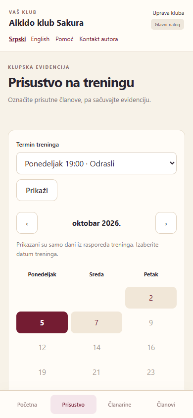 Club Manager na telefonu: kalendar treninga sa ponedeljkom, sredom i petkom u izmišljenom klubu